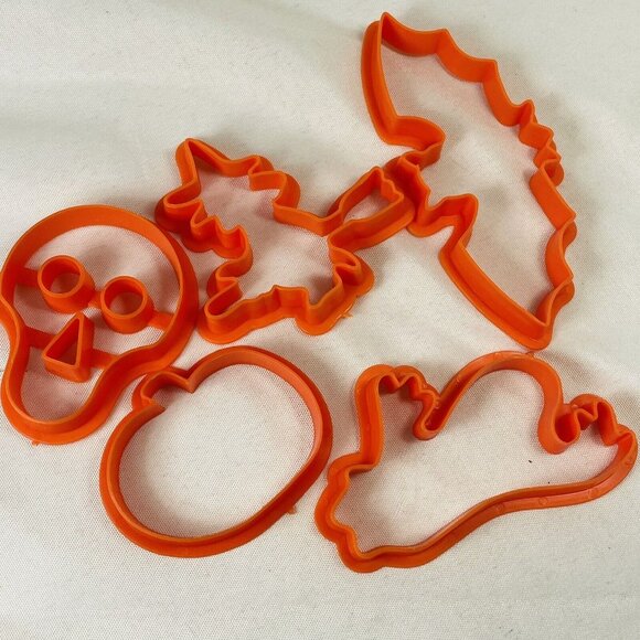 5 Halloween Cookie Push Through Cutters Orange Ghost Skull Bat Vintage - Picture 7 of 7